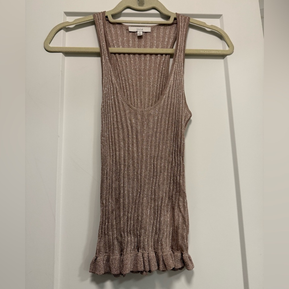 Joie Ribbed Knit Tank Top in Shimmery Rose Gold